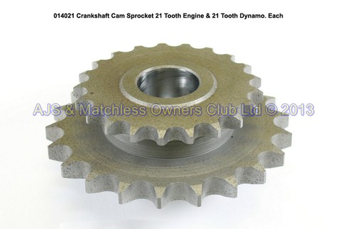 CRANKSHAFT / CAM SPROCKET. 21/21 TOOTH MODELS UP TO 1956 ONLY
