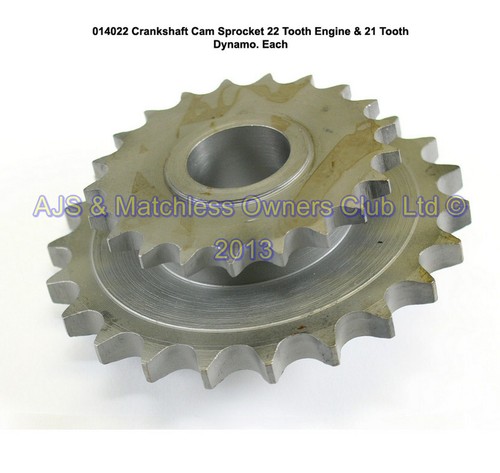 CRANKSHAFT CAM SPROCKET. 22 TOOTH ENGINE & 21 TOOTH DYNAMO.