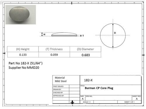 DISC/WELCH CORE PLUG BURMAN GEARBOX 51/64 (APPOX. 20MM)
