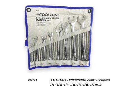 BUDGET 8 PC COMBINATION SPANNER SET   WHIT 1/8 3/16 1/4 5/16 3/8 7/16 1/2 9/16